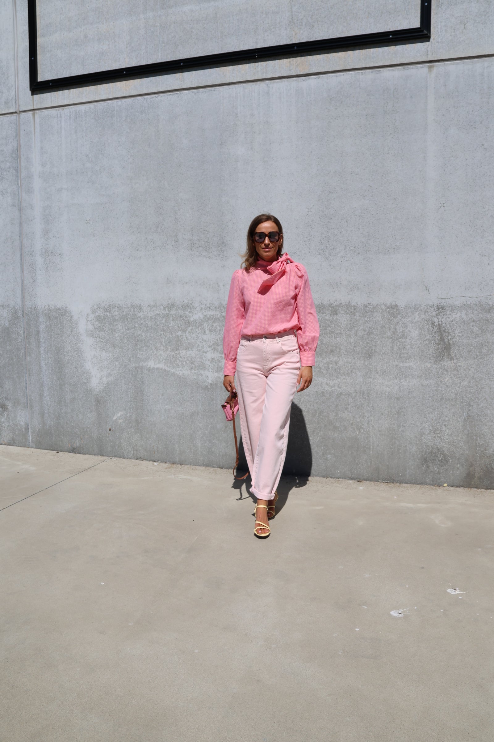 Aude blouse met strik roze/geel