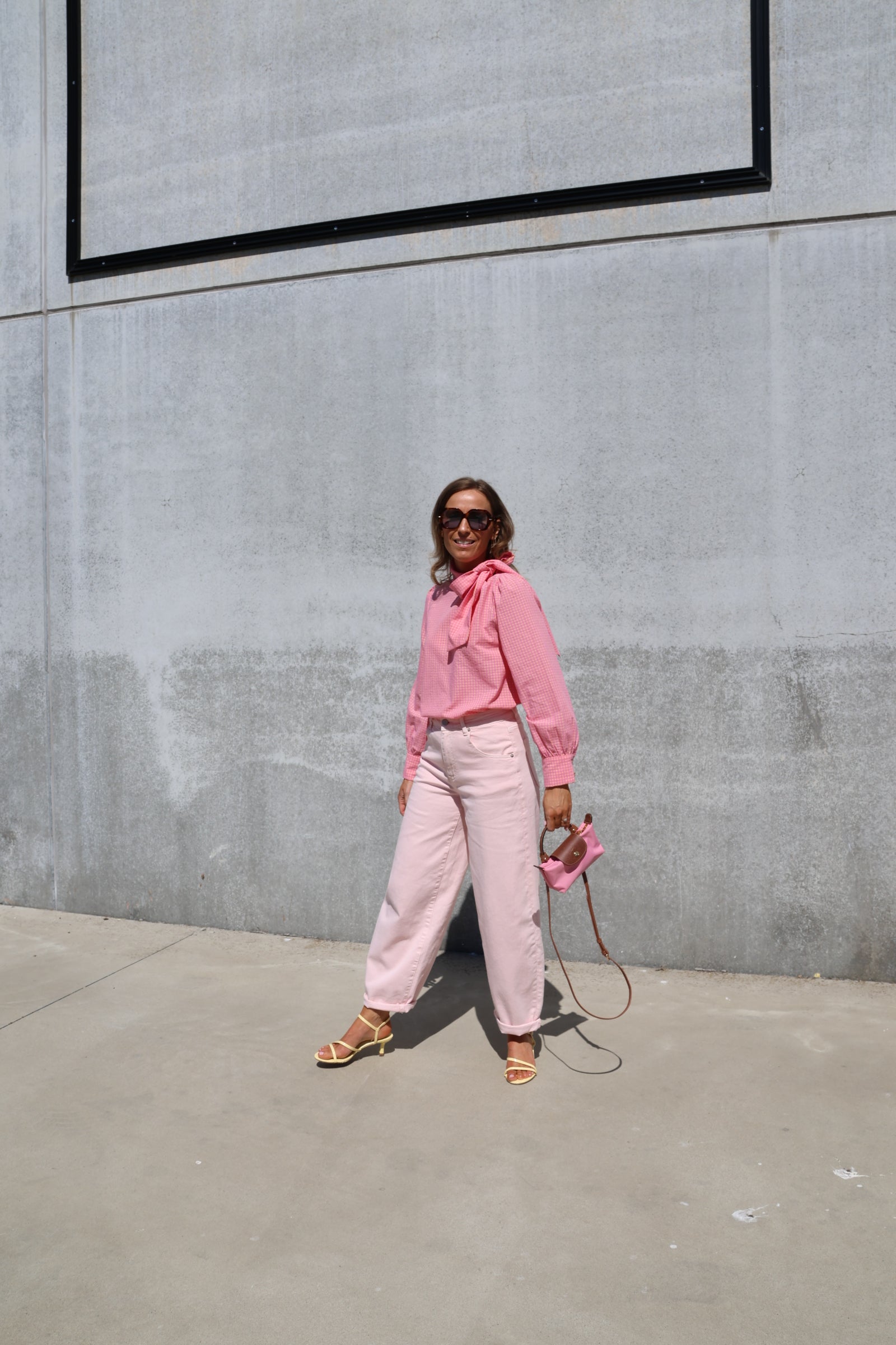Aude blouse met strik roze/geel
