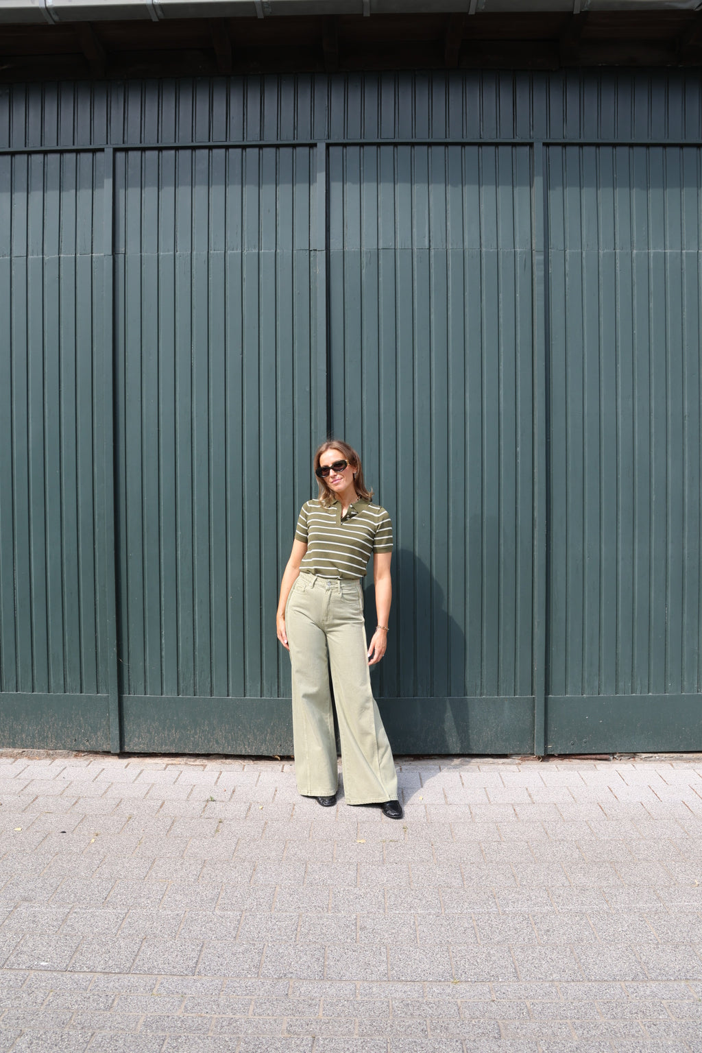Mirthe gestreepte polo kaki