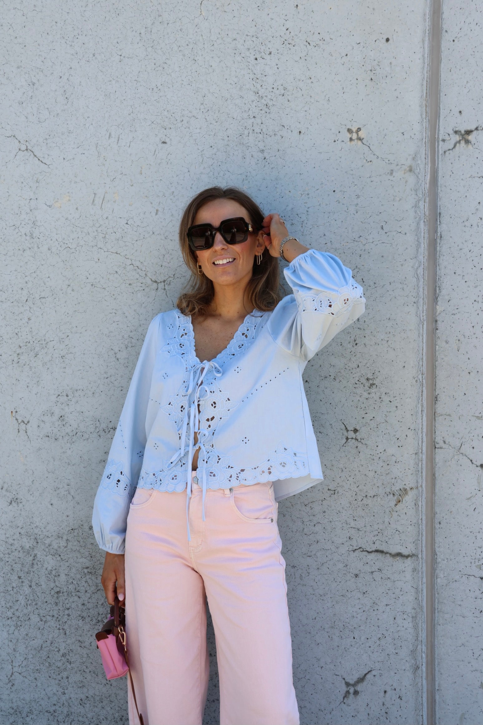 Nena blouse met details blauw