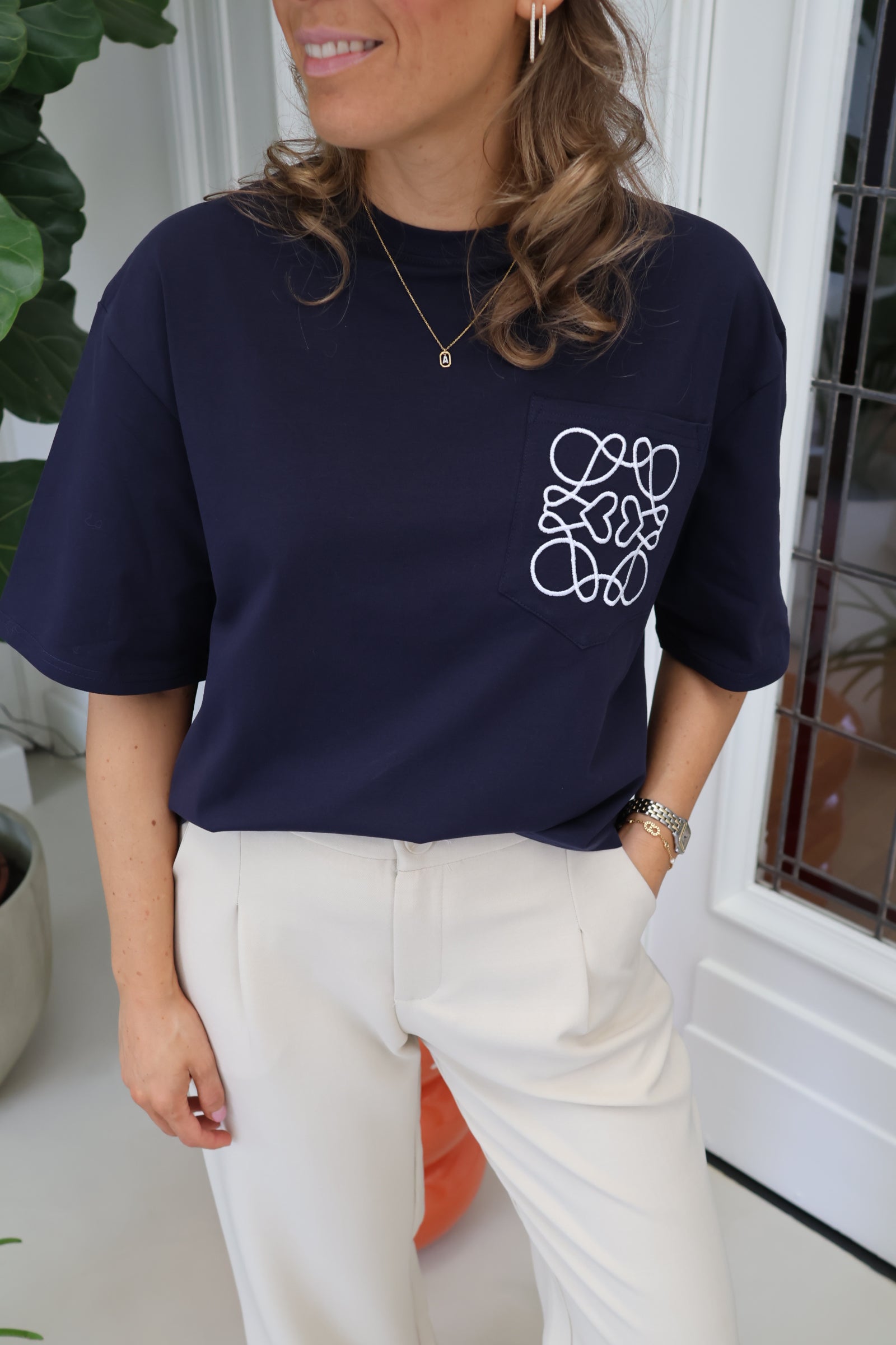 Nienke detail T-shirt marine