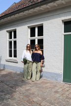 Lilly wide leg jeans met detail zachtgroen