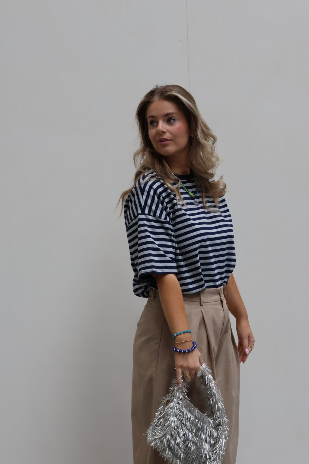 Mila gestreepte T-shirt marine/grijs