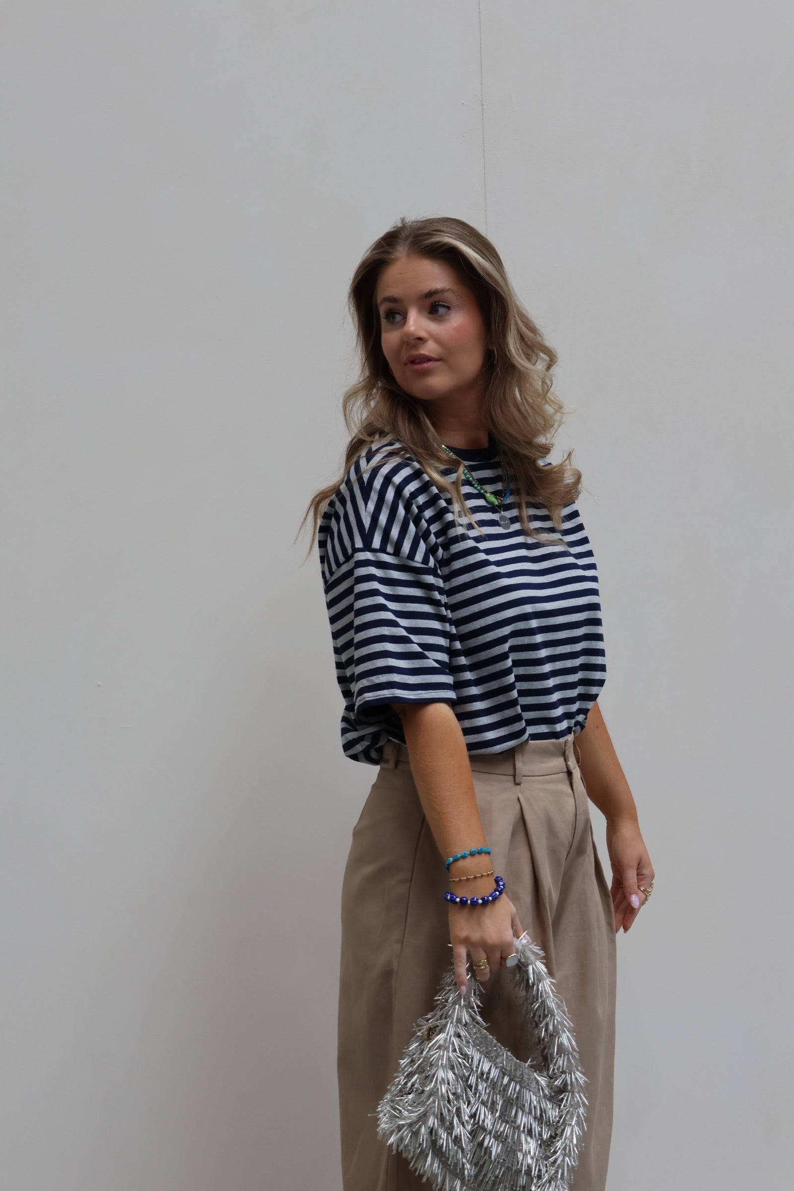 Mila gestreepte T-shirt marine/grijs