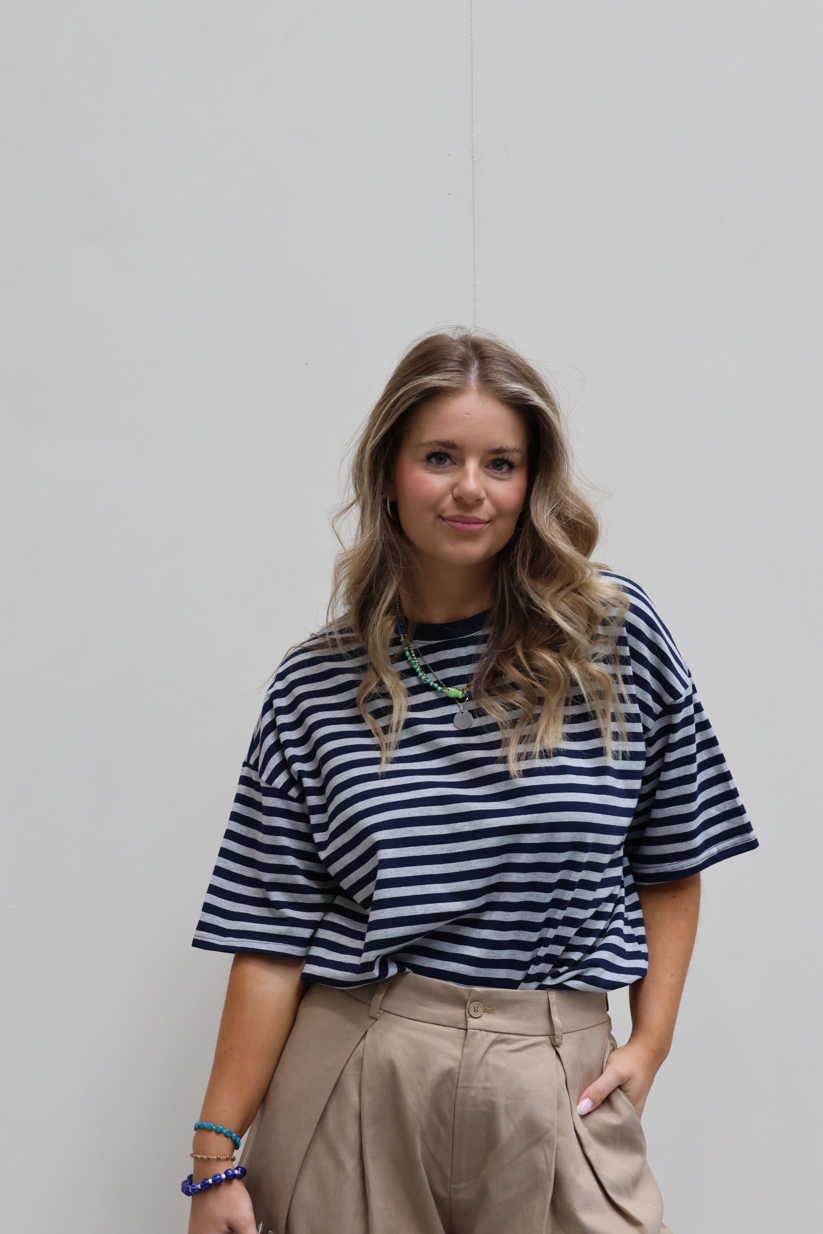 Mila gestreepte T-shirt marine/grijs