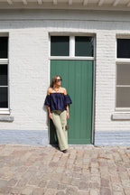 Lilly wide leg jeans met detail zachtgroen