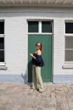 Lilly wide leg jeans met detail zachtgroen