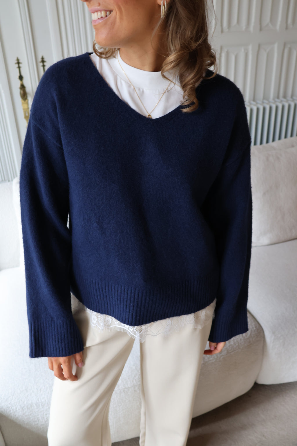 Larissa V-neck knit marine