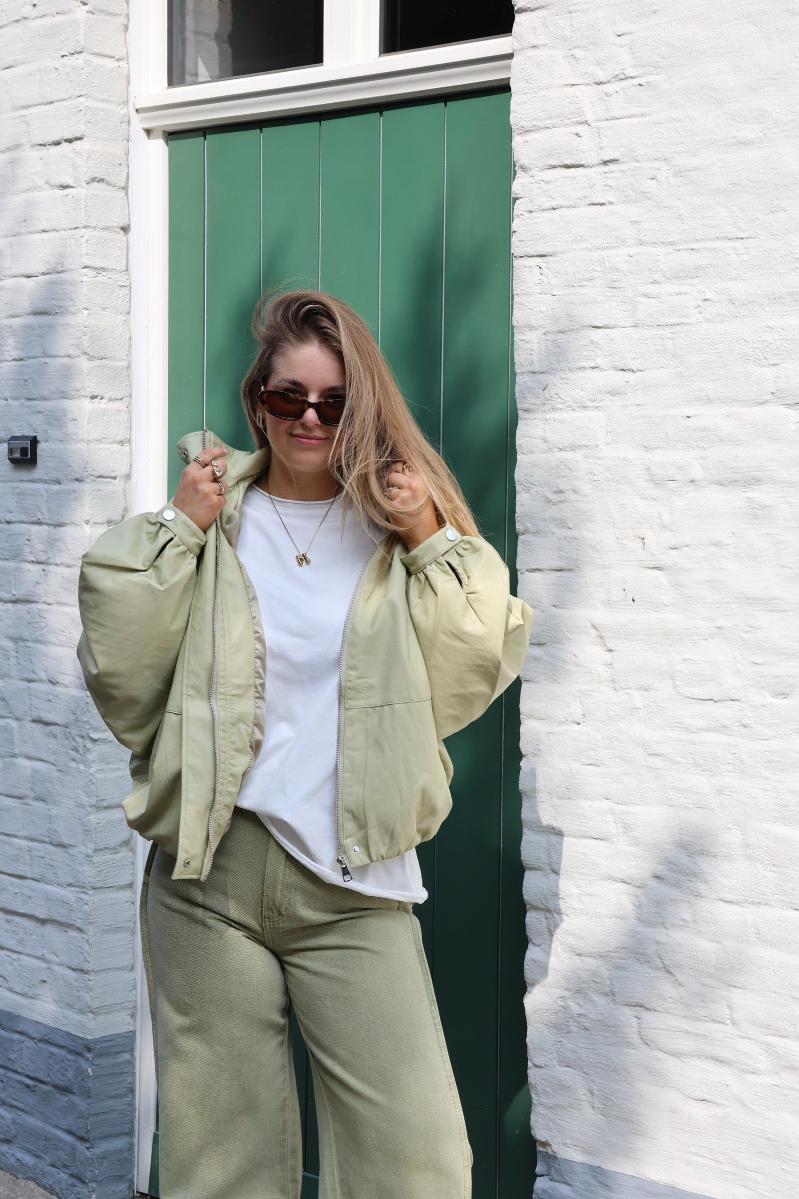 Soraya faux leather vestje zachtgroen
