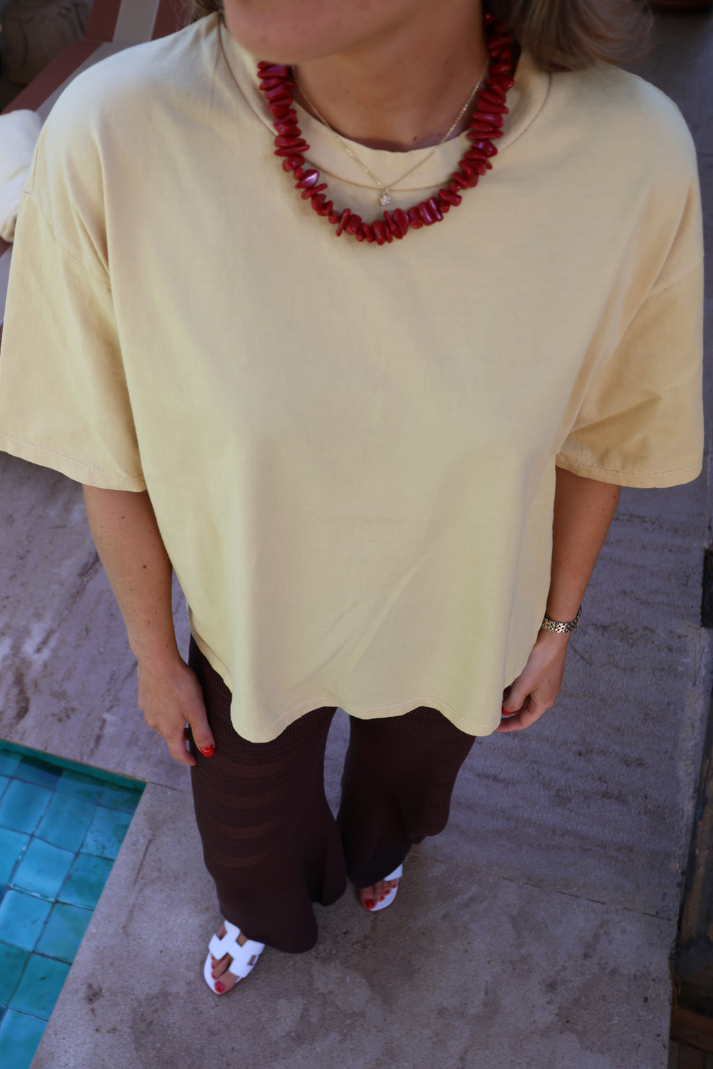 Boxy T-shirt mosterdgeel