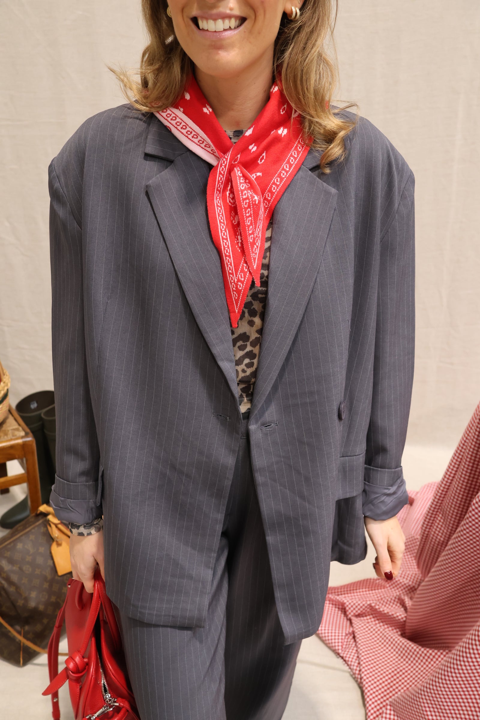 Viona striped blazer grey