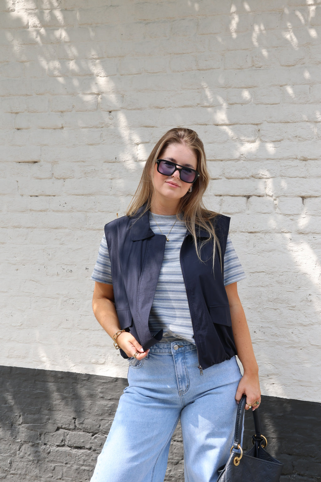 Anouk gestreepte T-shirt grijs/blauw