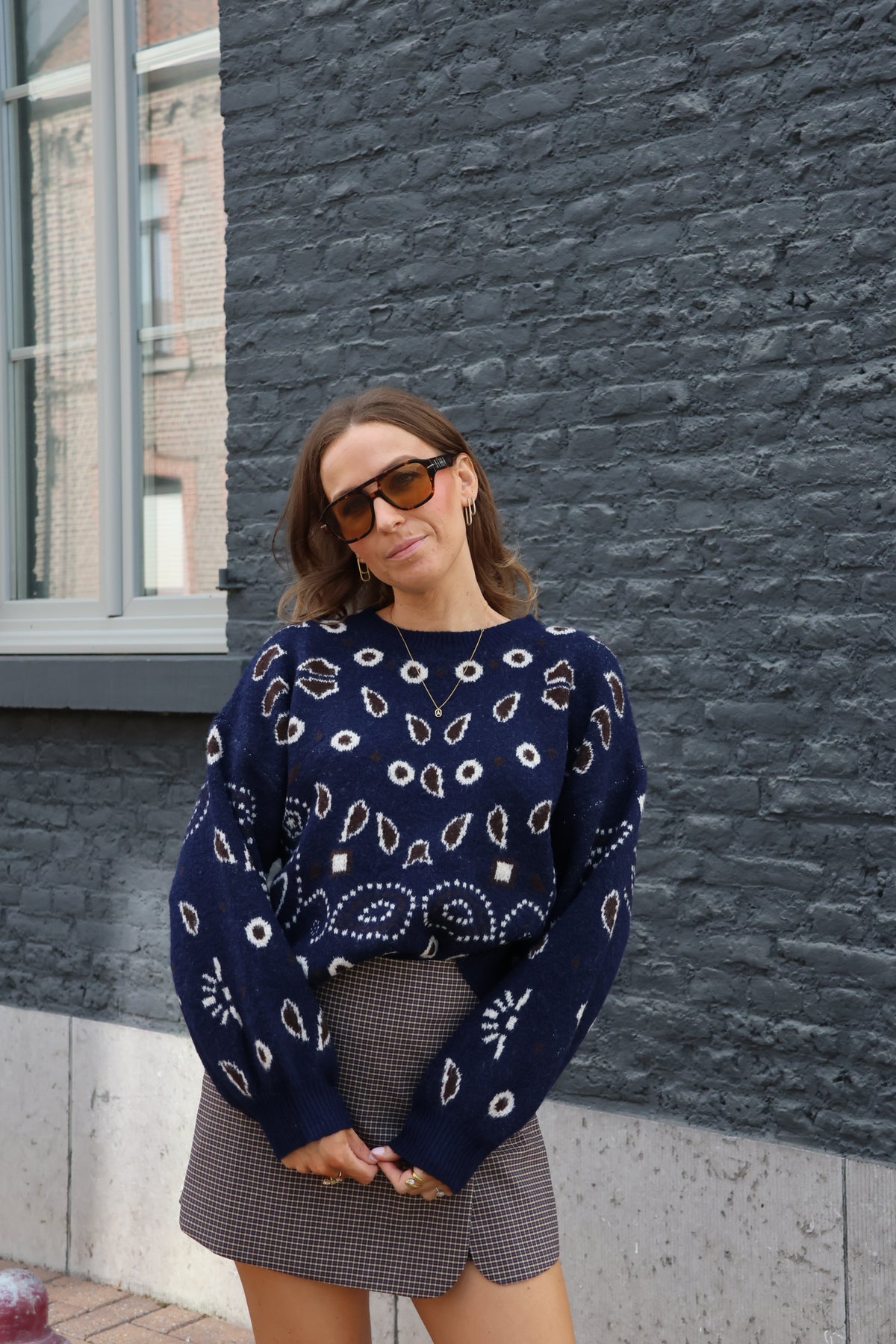 Liz trui met paisley print marine