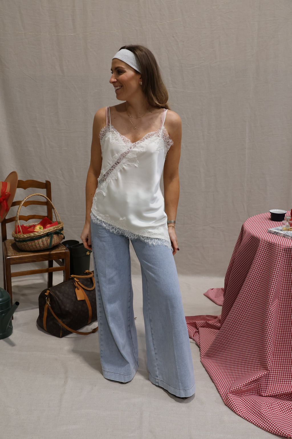 Ivy asymmetrical lace top offwhite