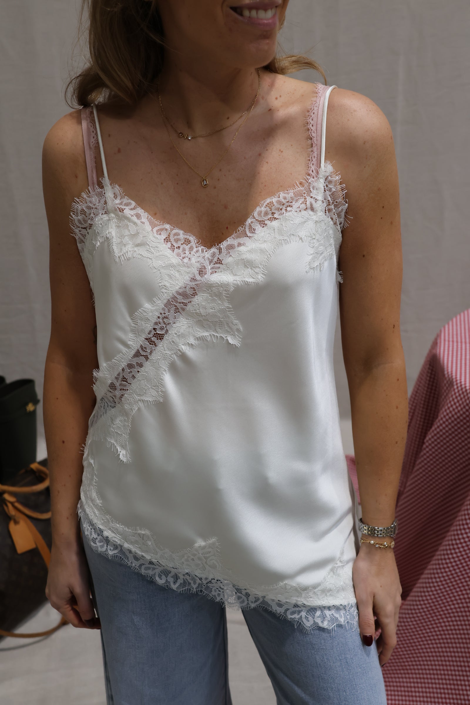 Ivy asymmetrical lace top offwhite