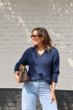 Leonce mohair polo blauw
