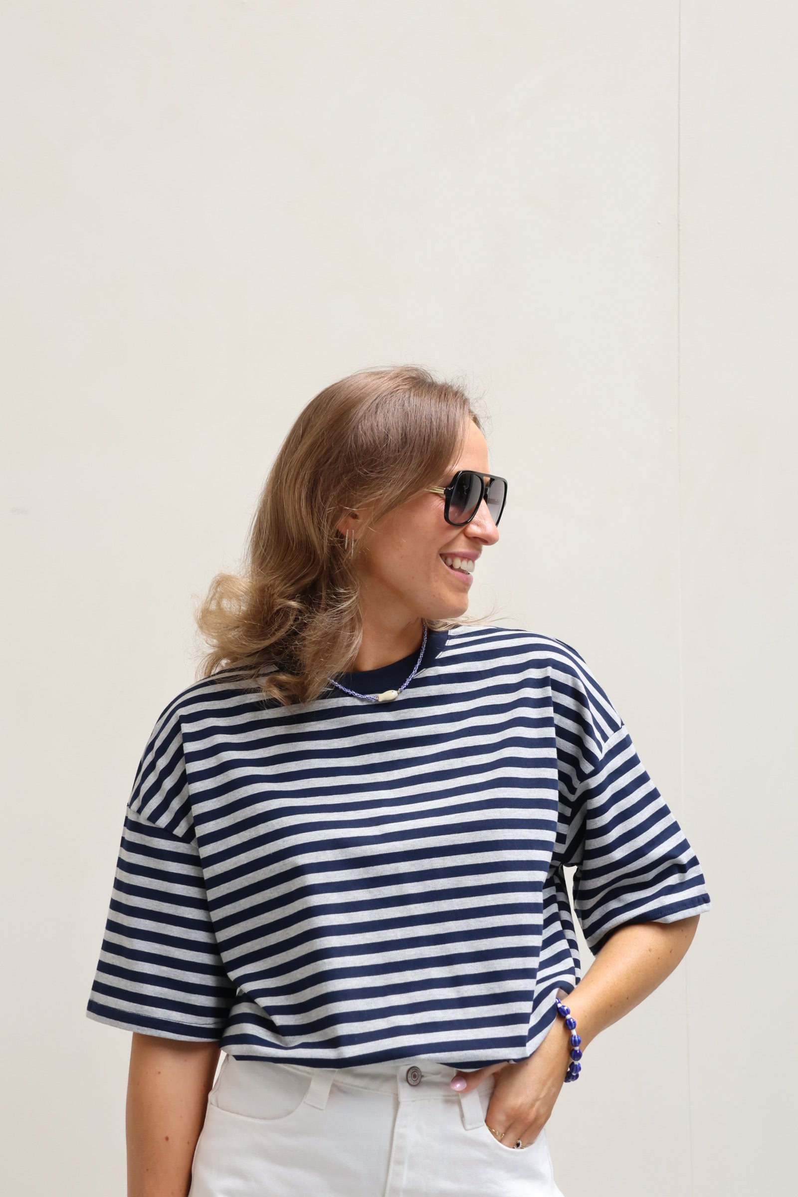 Mila gestreepte T-shirt marine/grijs