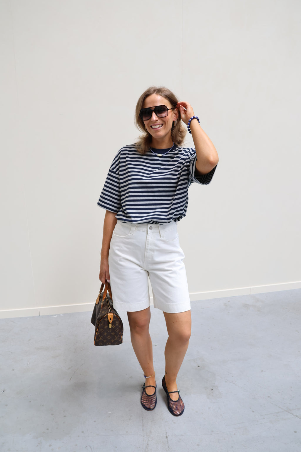 Mila gestreepte T-shirt marine/grijs
