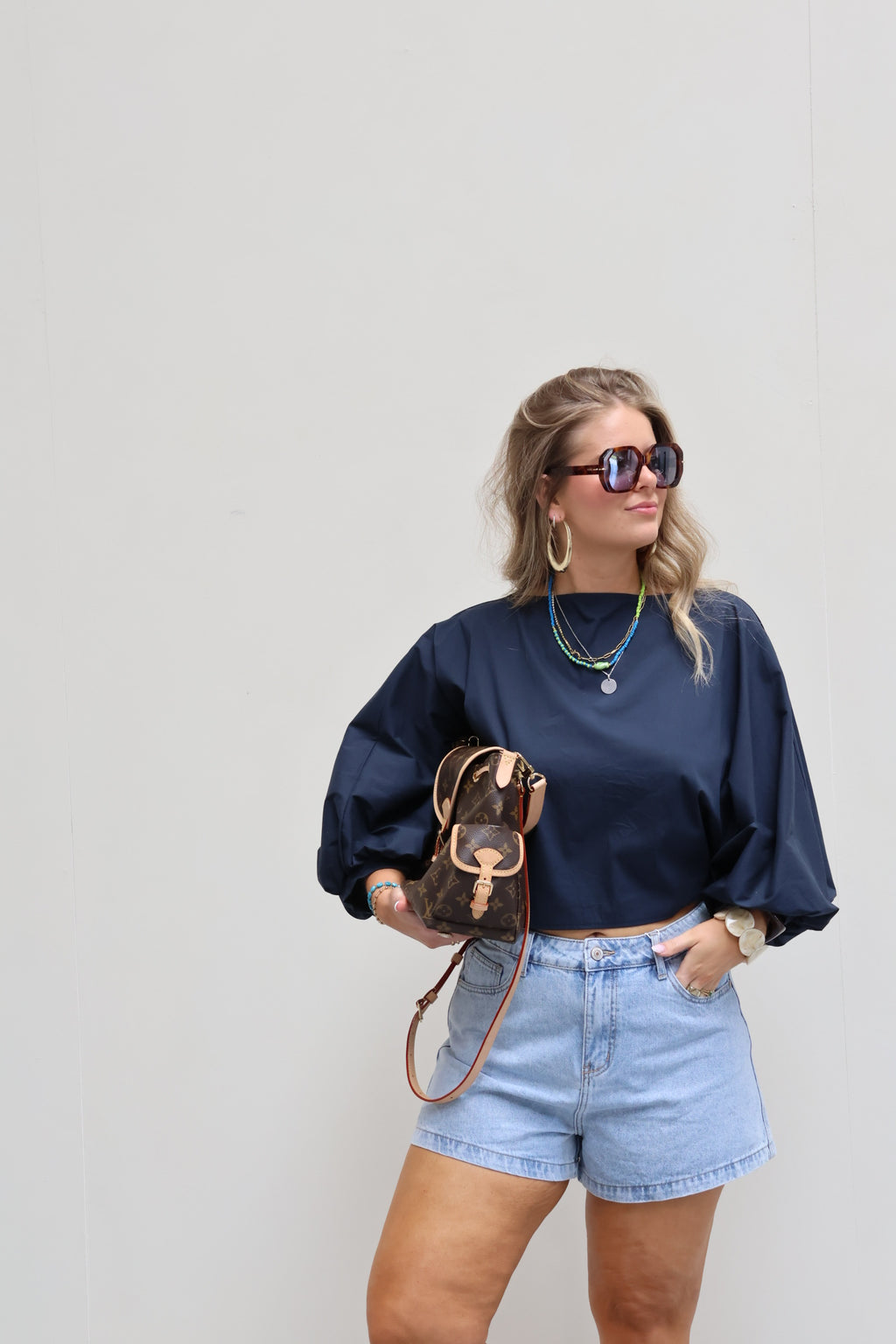 Vive blouse met wijde mouwen marine