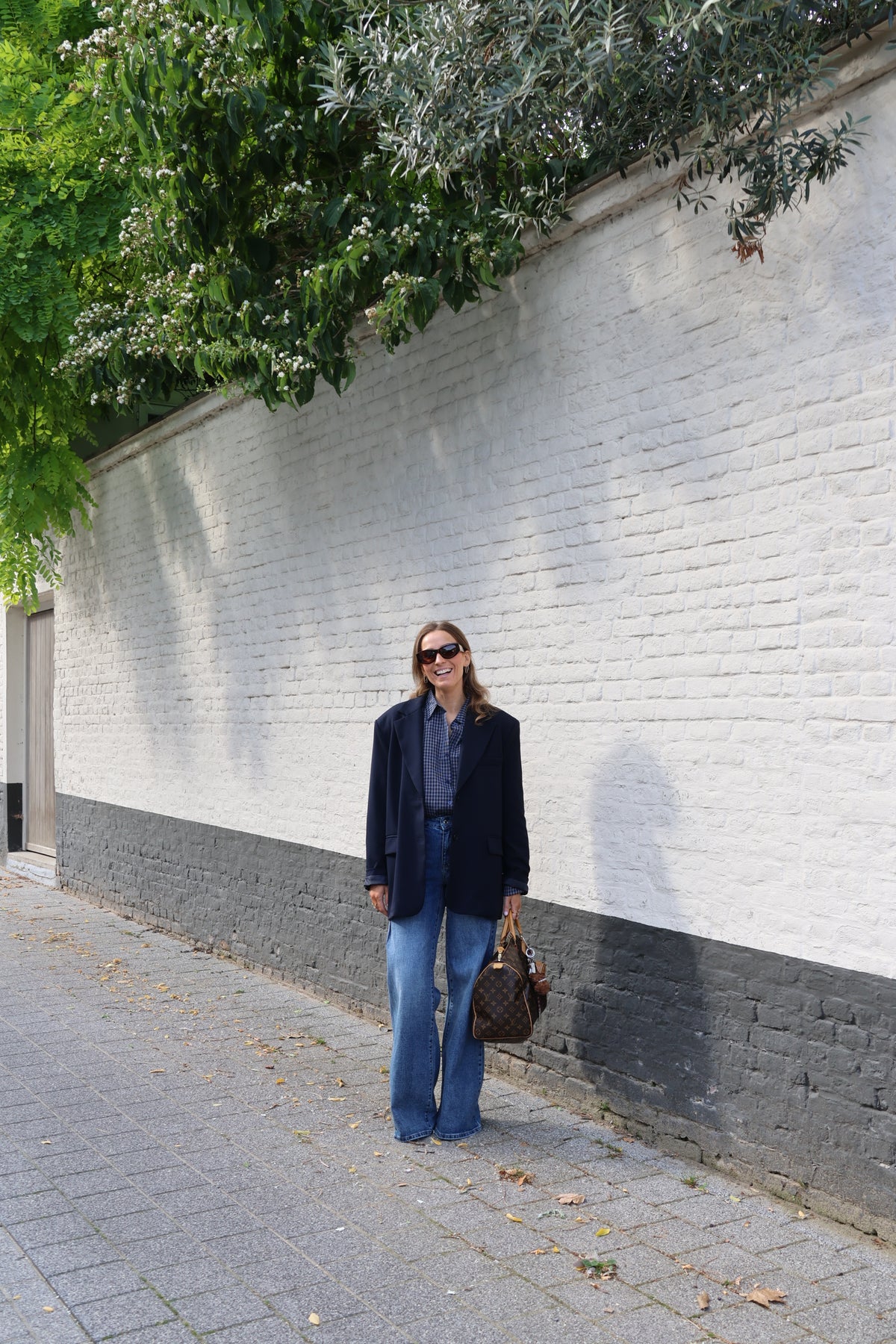 Ine wide leg jeans met plooidetail - long length