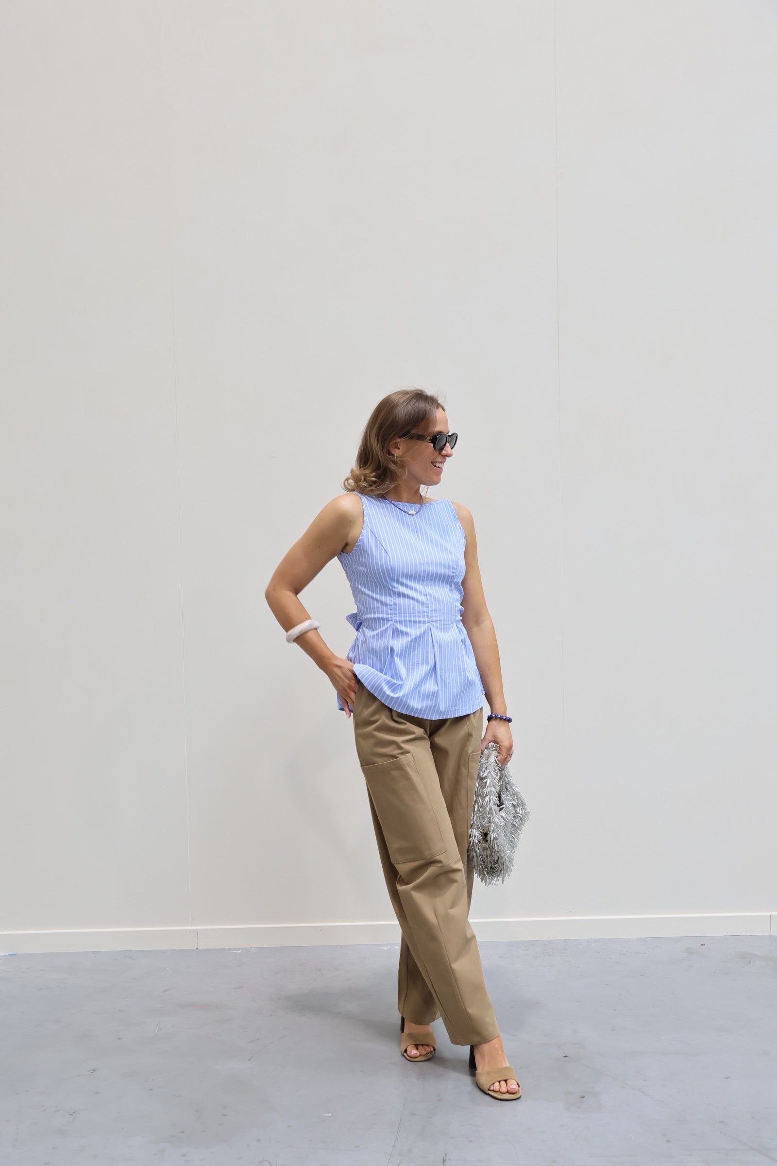 Emilia gestreepte top met open rug blauw/wit