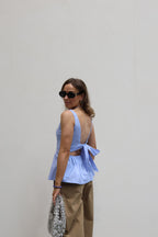 Emilia gestreepte top met open rug blauw/wit