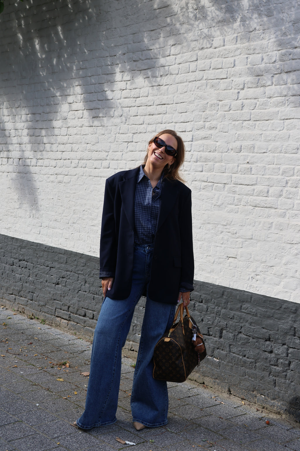 Ine wide leg jeans met plooidetail - long length