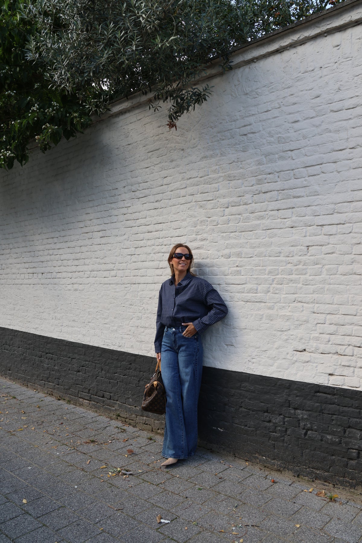 Ine wide leg jeans met plooidetail - long length