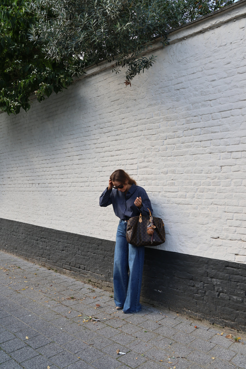 Ine wide leg jeans met plooidetail - long length
