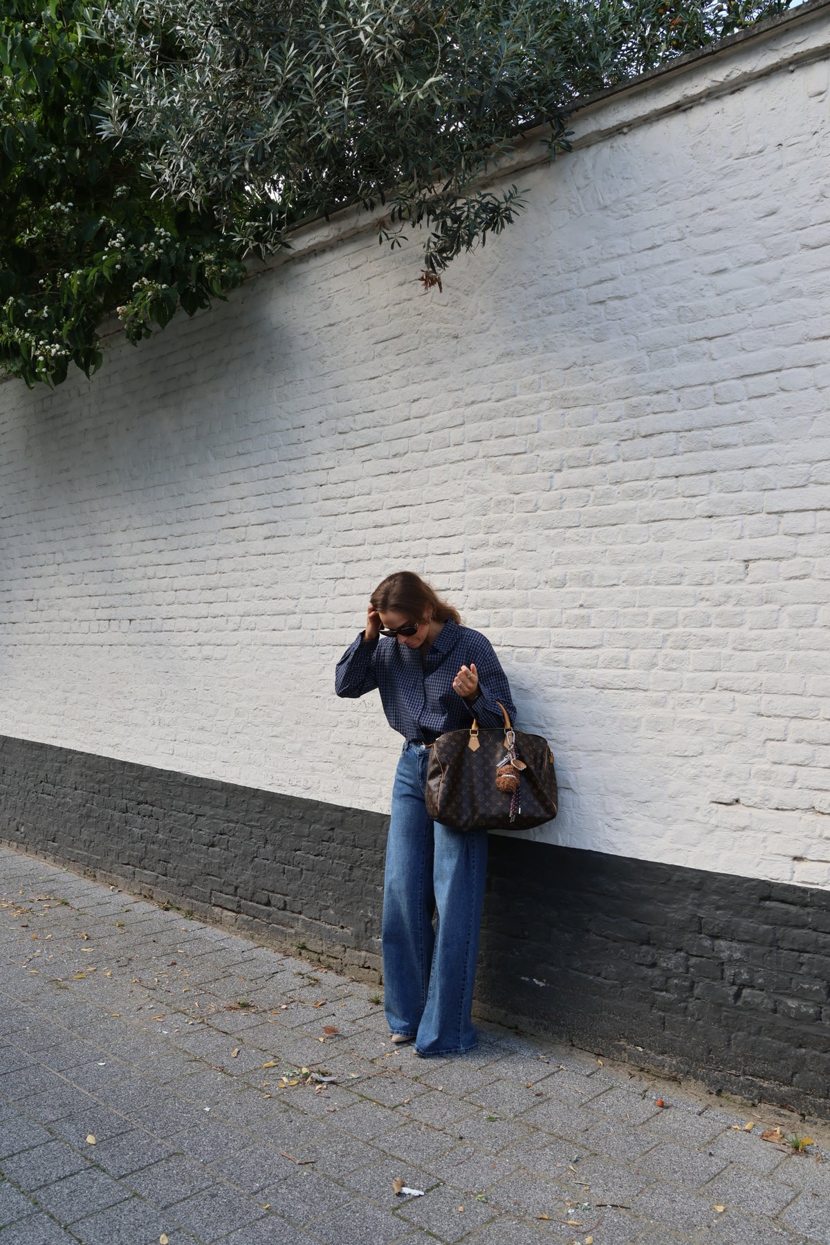 Ine wide leg jeans met plooidetail - long length