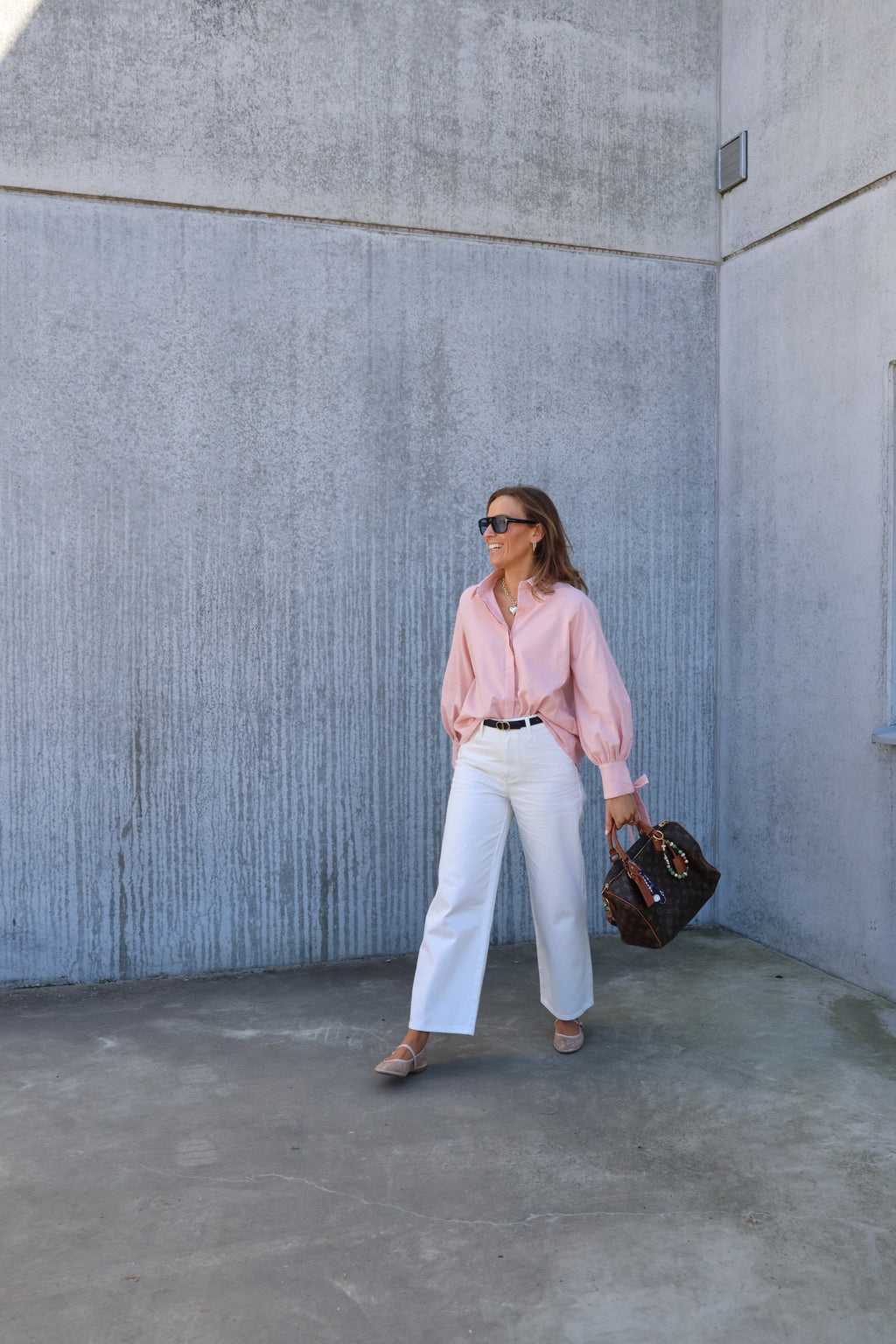 Lola blouse met strikdetail zalmroze