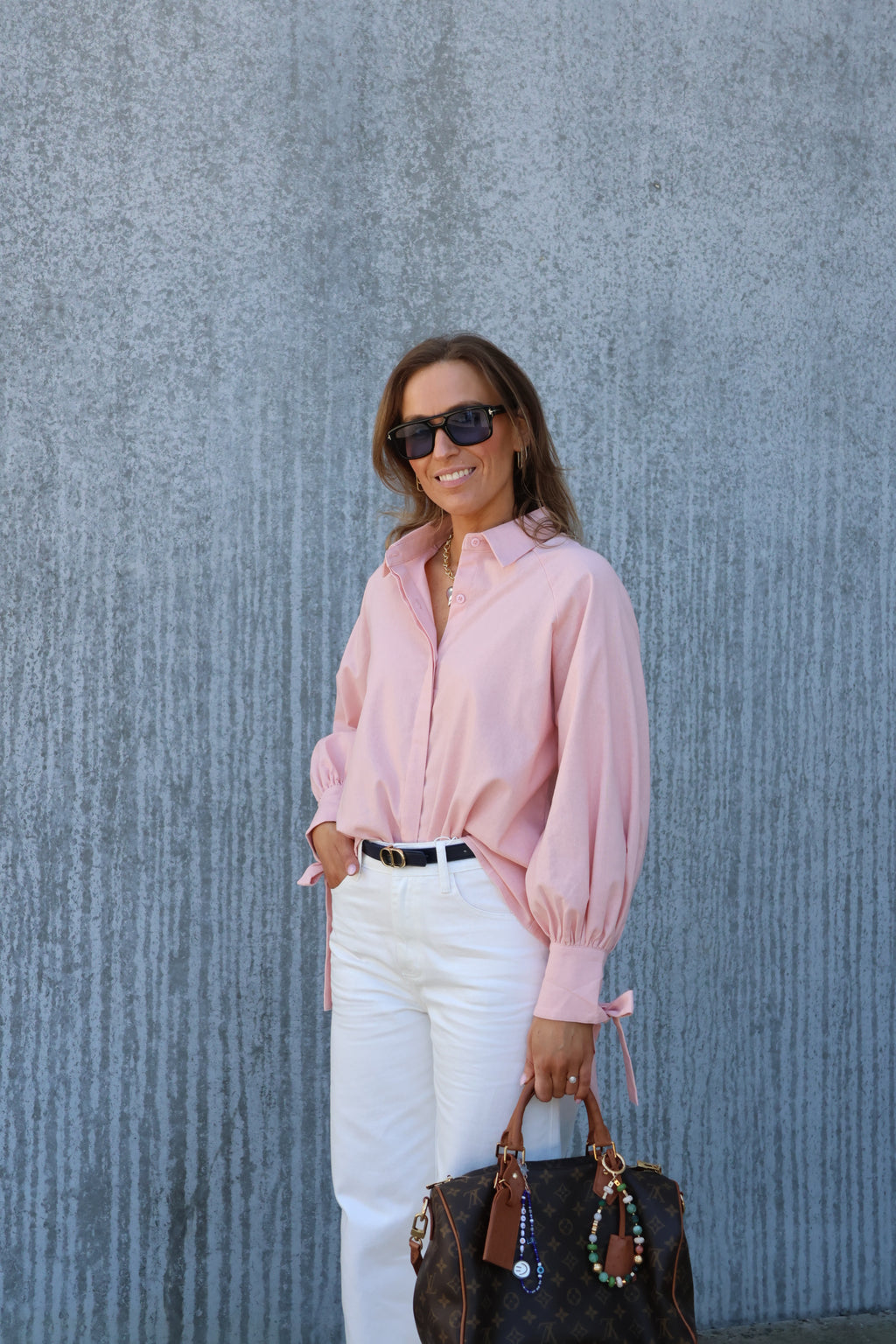 Lola blouse met strikdetail zalmroze