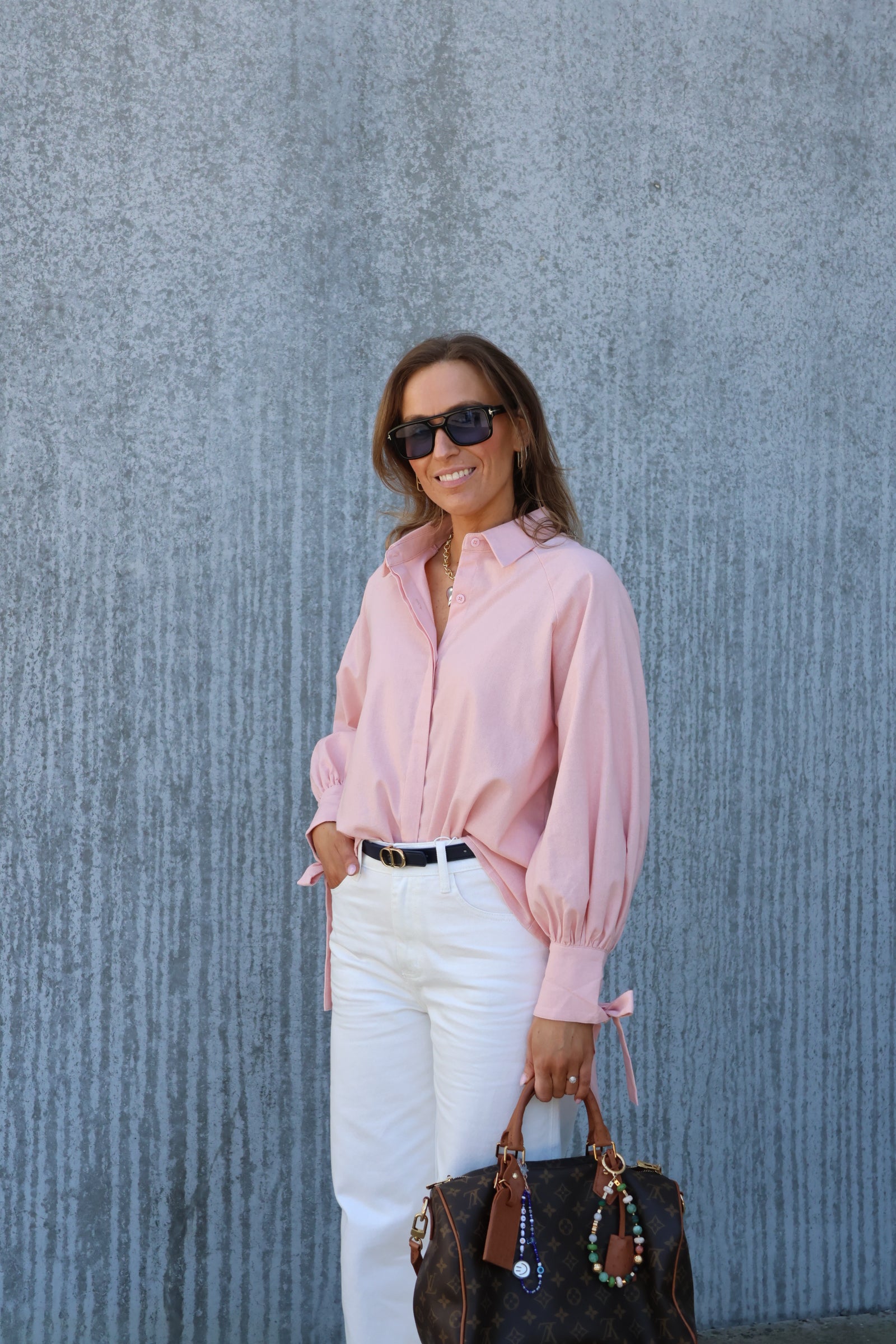 Lola blouse met strikdetail zalmroze