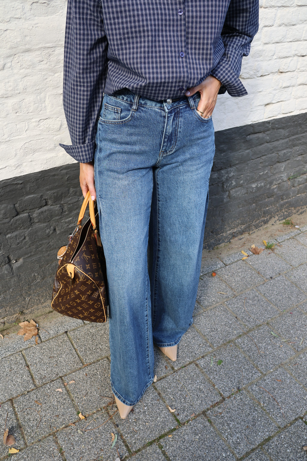 Ine wide leg jeans met plooidetail - long length