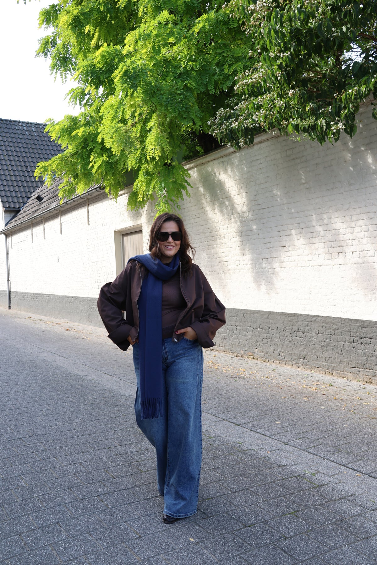 Ine wide leg jeans met plooidetail - long length