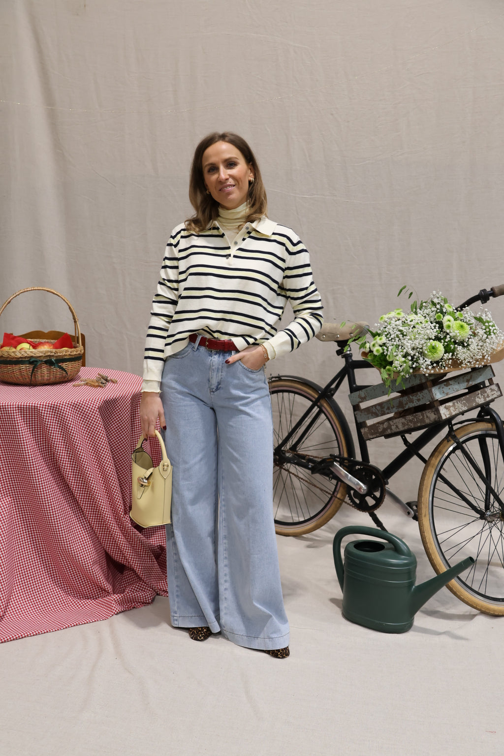 Ellen gestreepte polo geel/marine