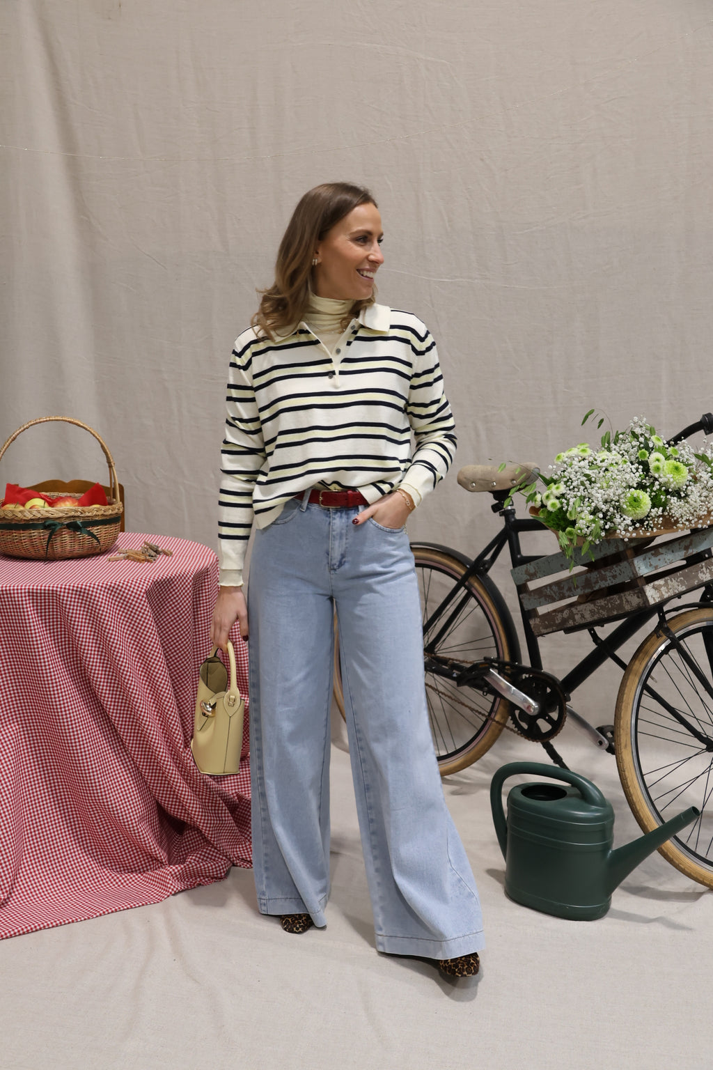 Ellen gestreepte polo geel/marine