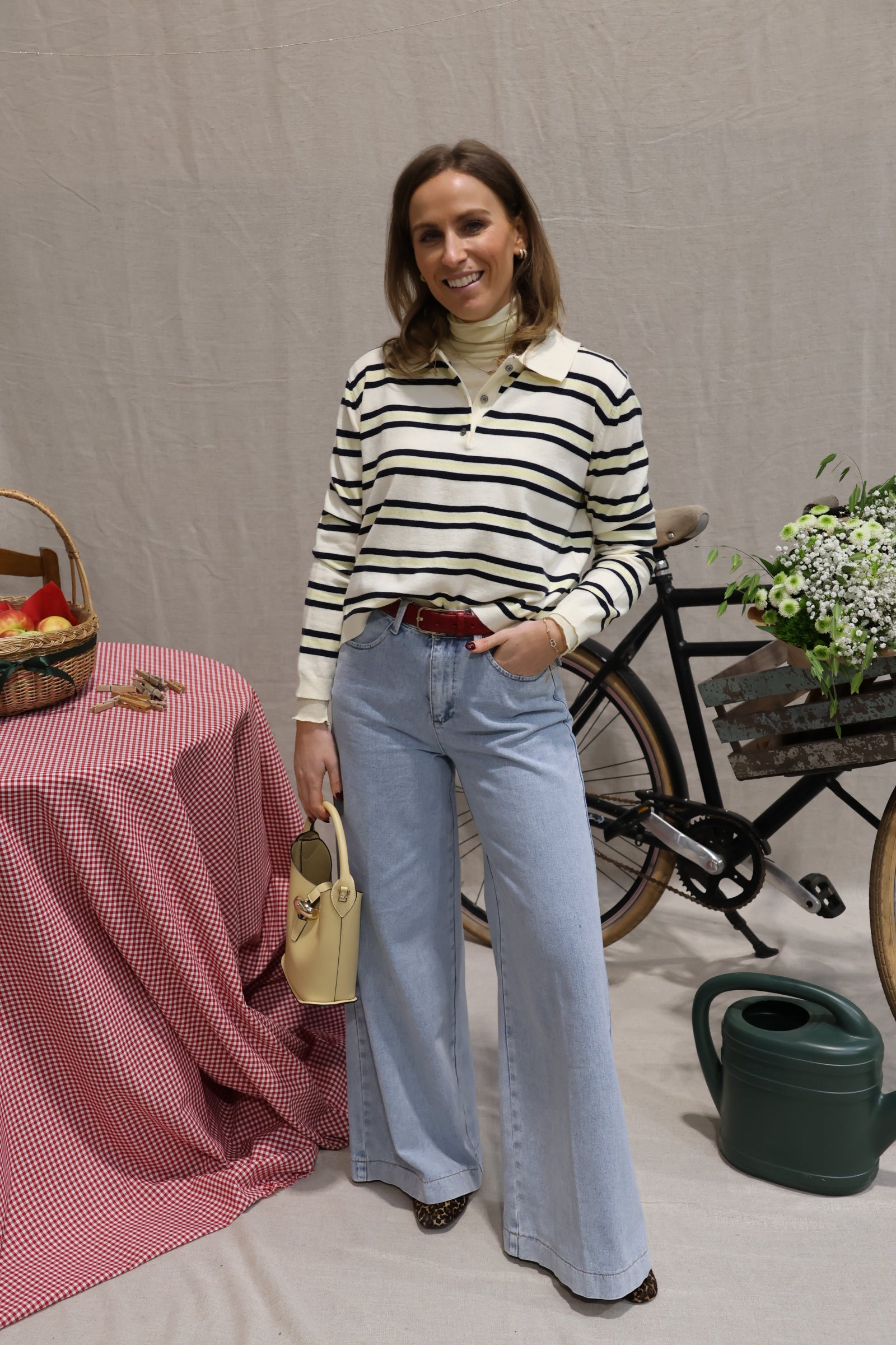 Ellen gestreepte polo geel/marine