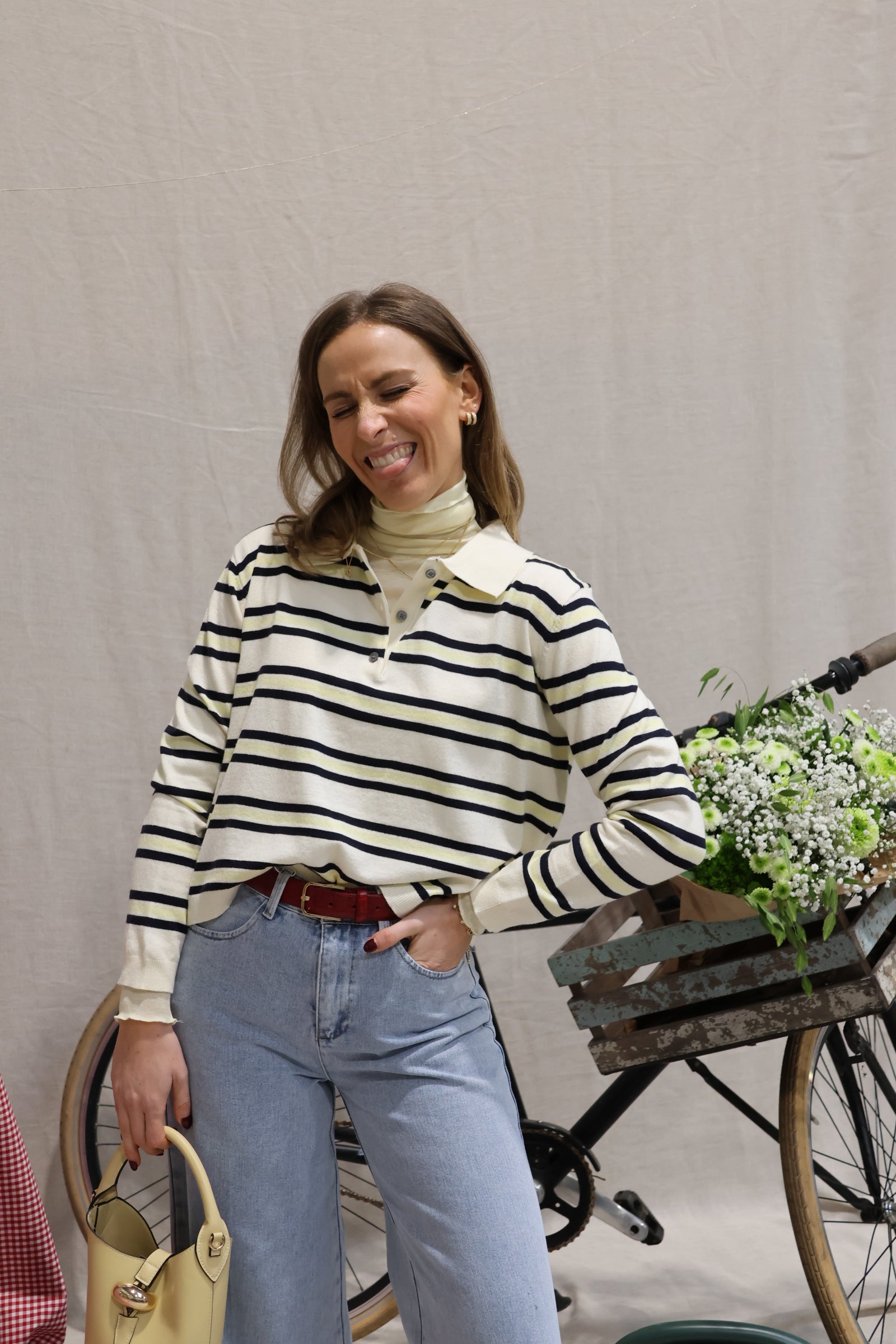 Ellen gestreepte polo geel/marine