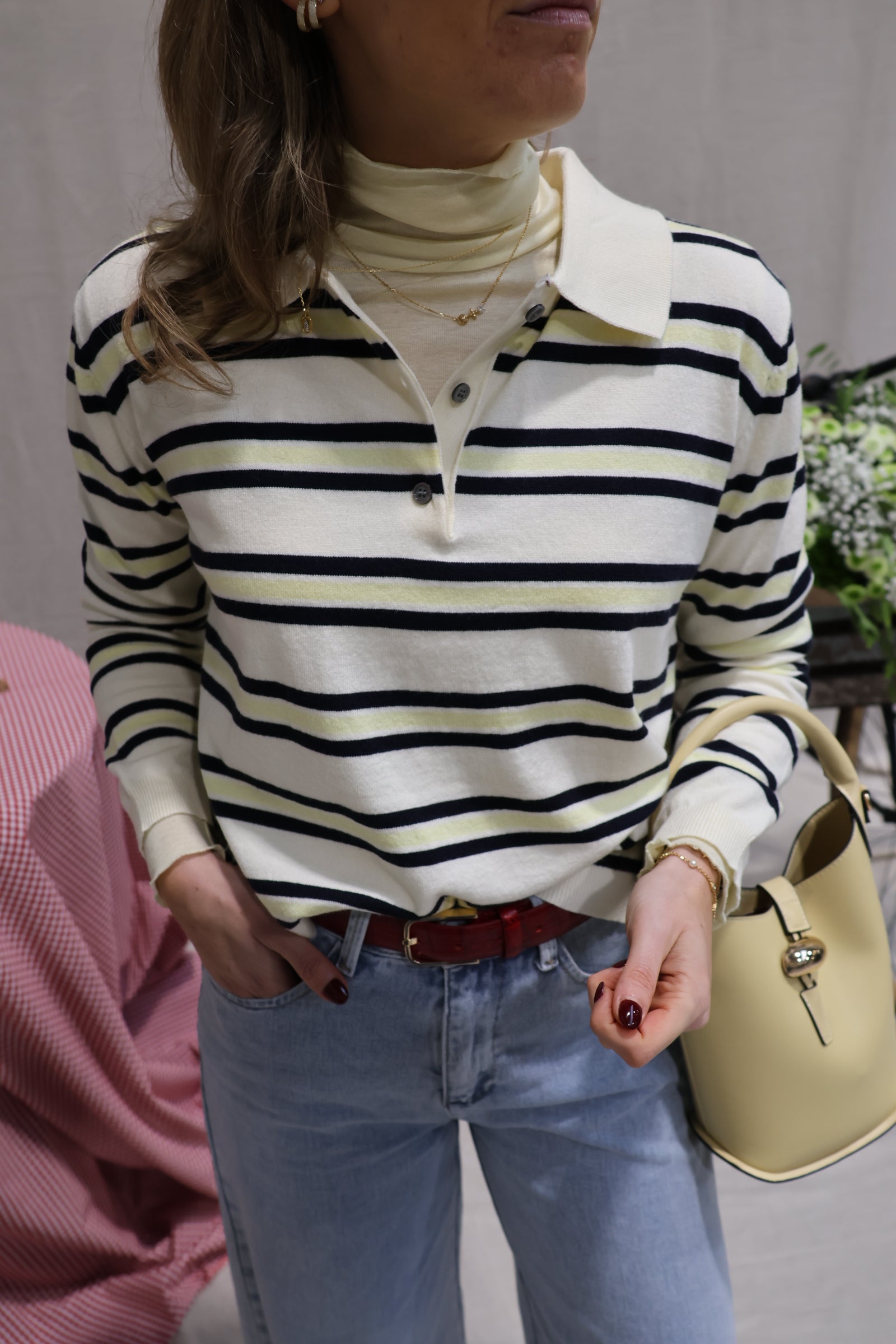 Ellen gestreepte polo geel/marine