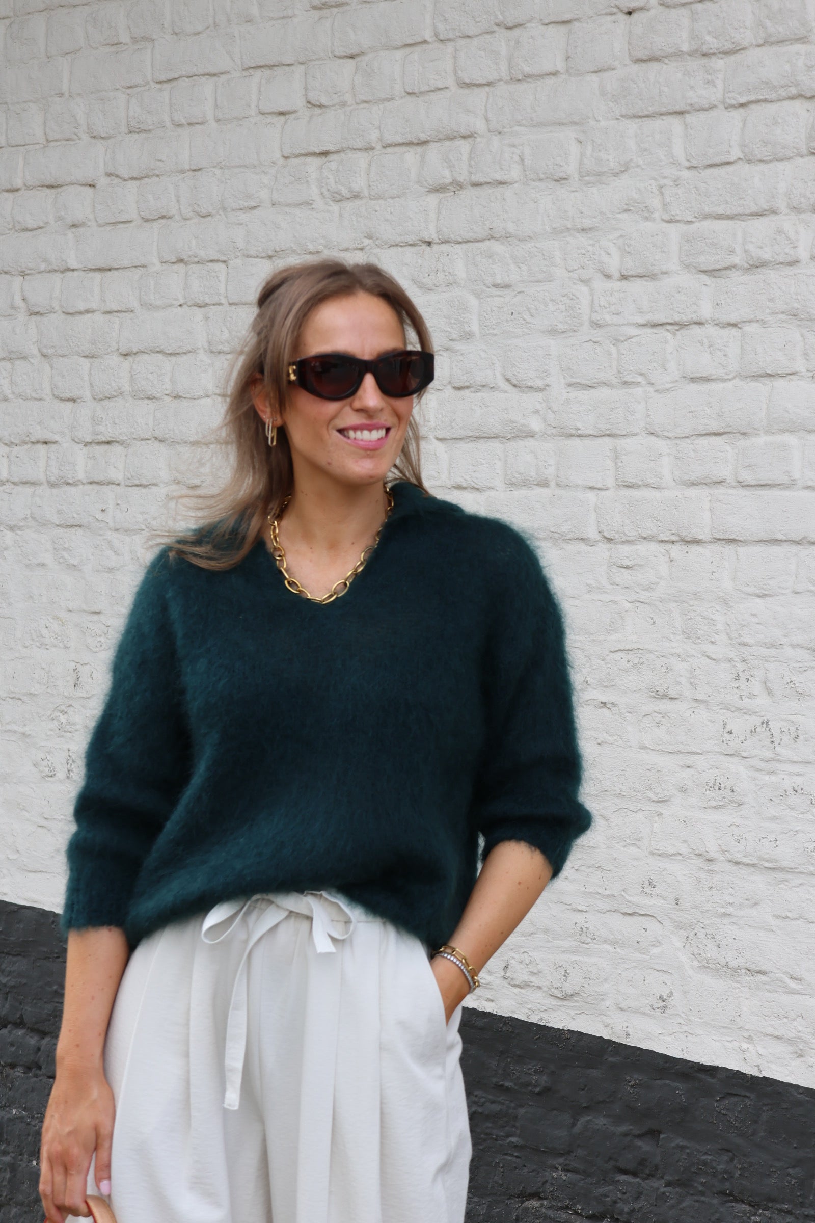 Leonce mohair polo donkergroen