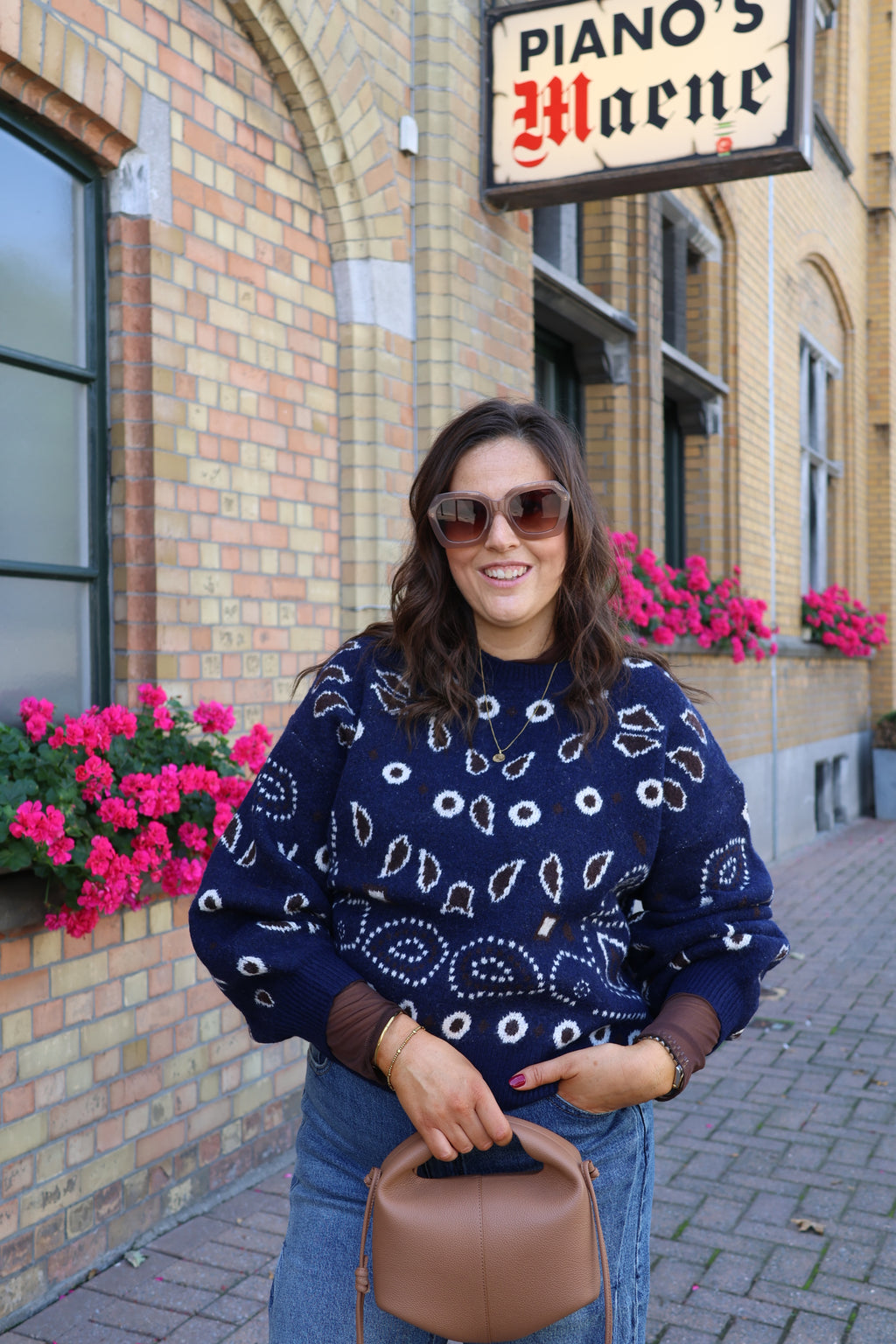 Liz trui met paisley print marine