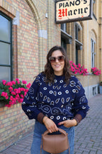 Liz trui met paisley print marine