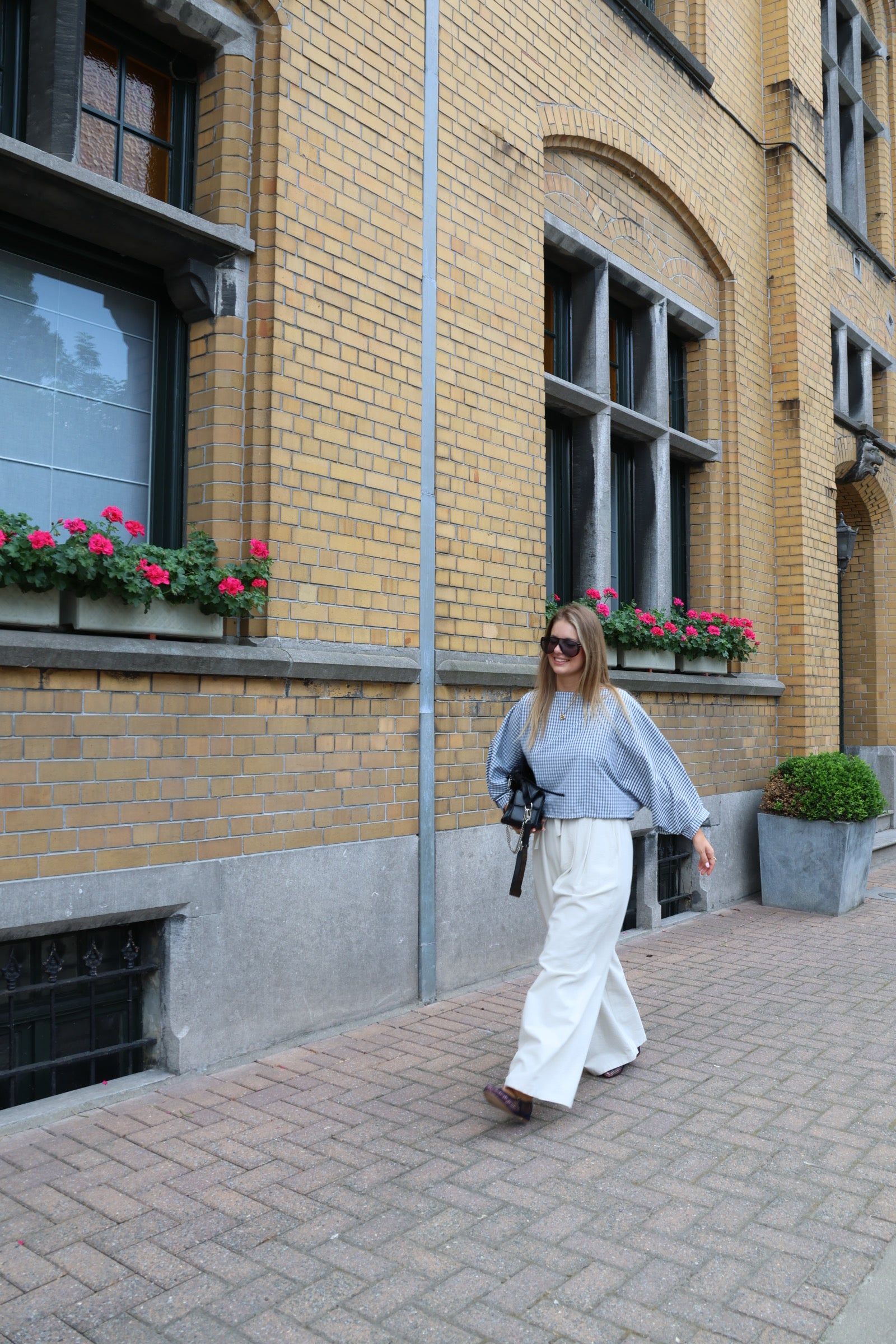 Lucy carreaux blouse blauw
