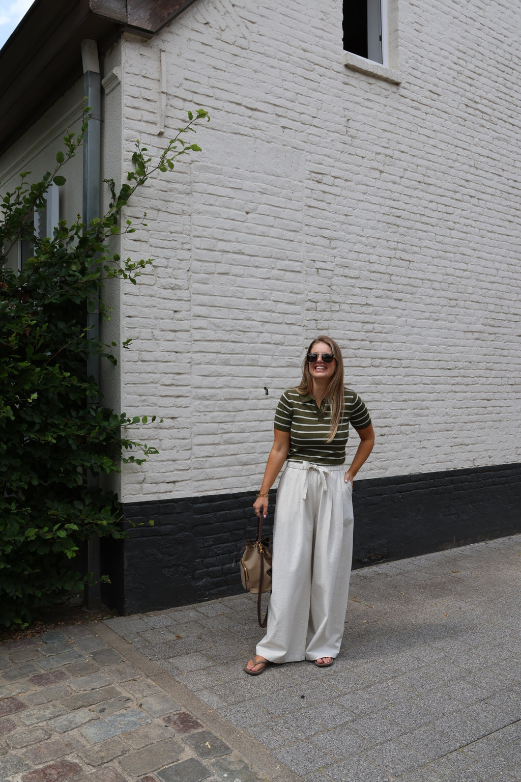 Mirthe gestreepte polo kaki
