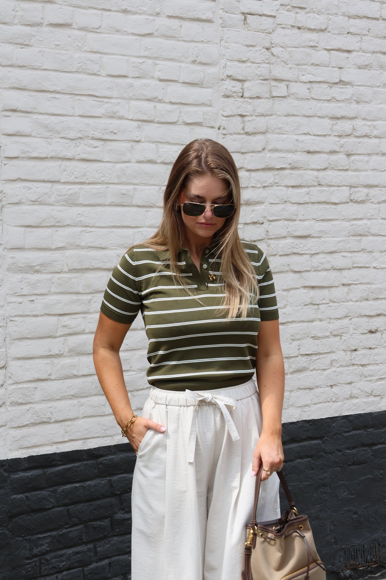 Mirthe gestreepte polo kaki