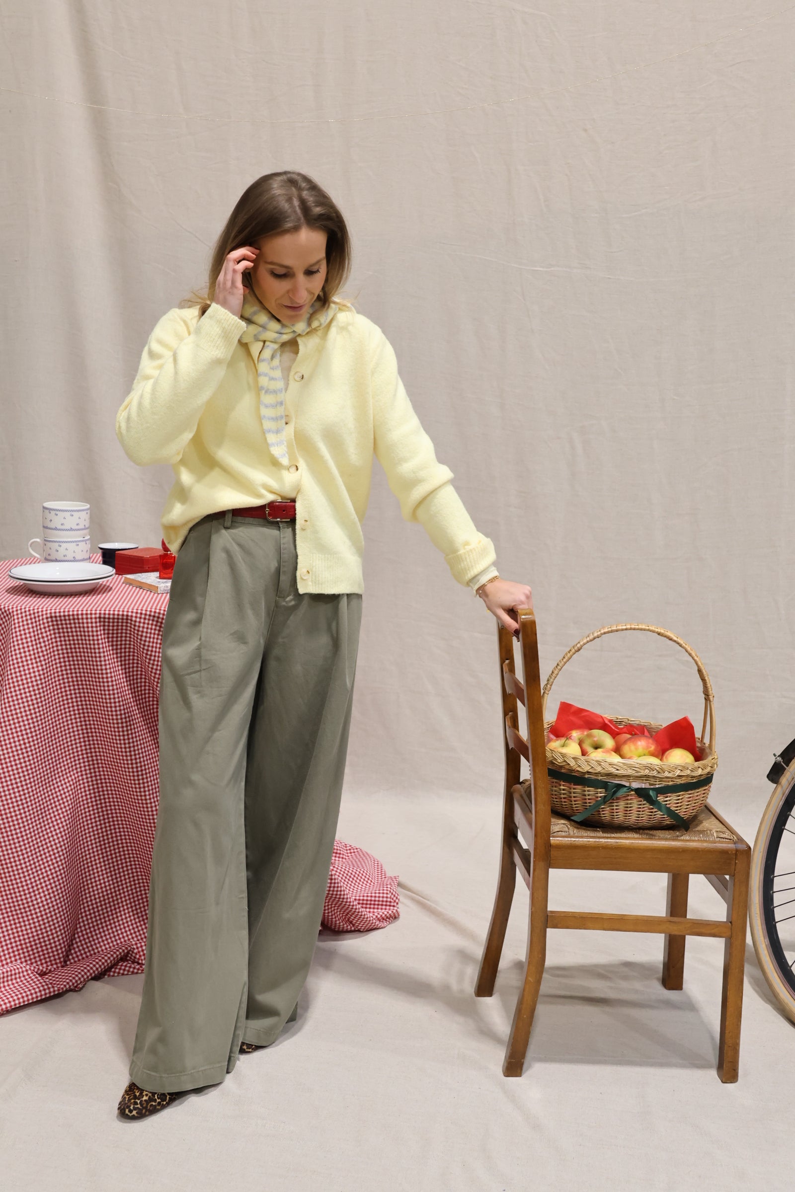 Kay cardigan with scarf soft yellow