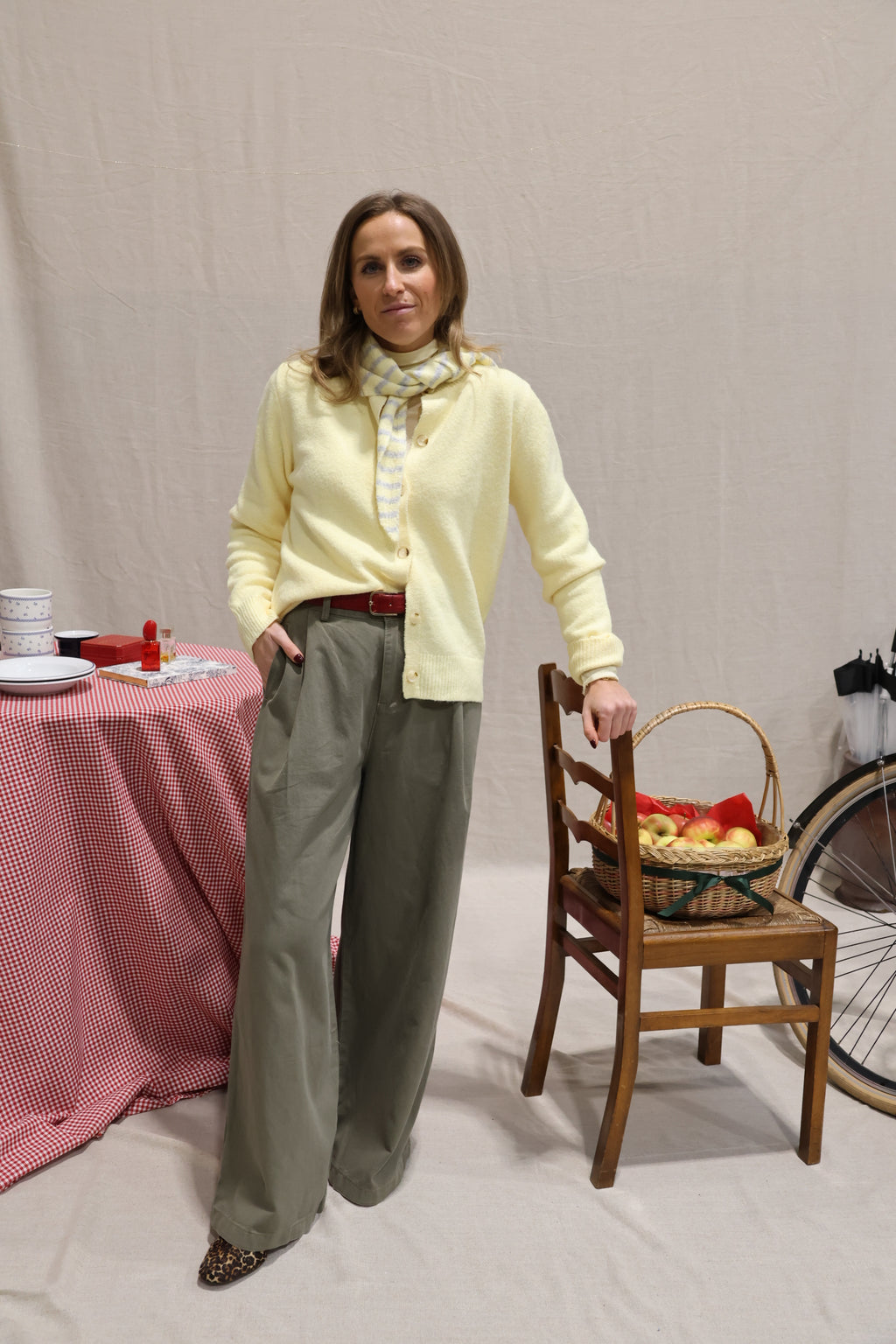 Kay cardigan with scarf soft yellow