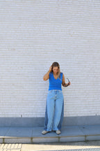 Double denim barrel jeans