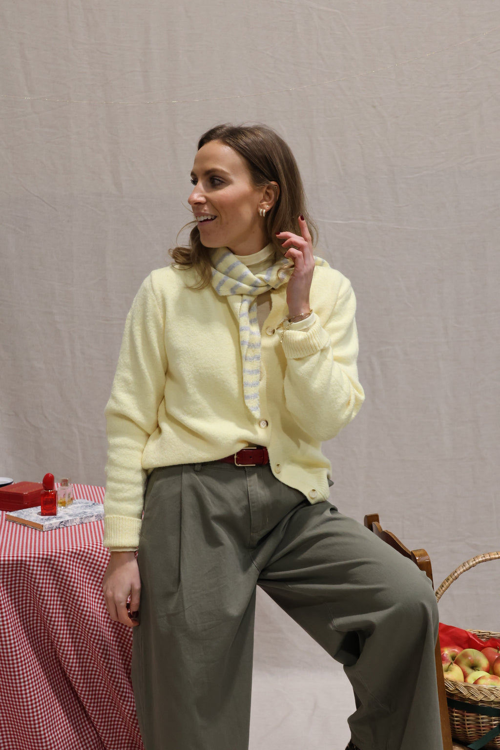 Kay cardigan with scarf soft yellow